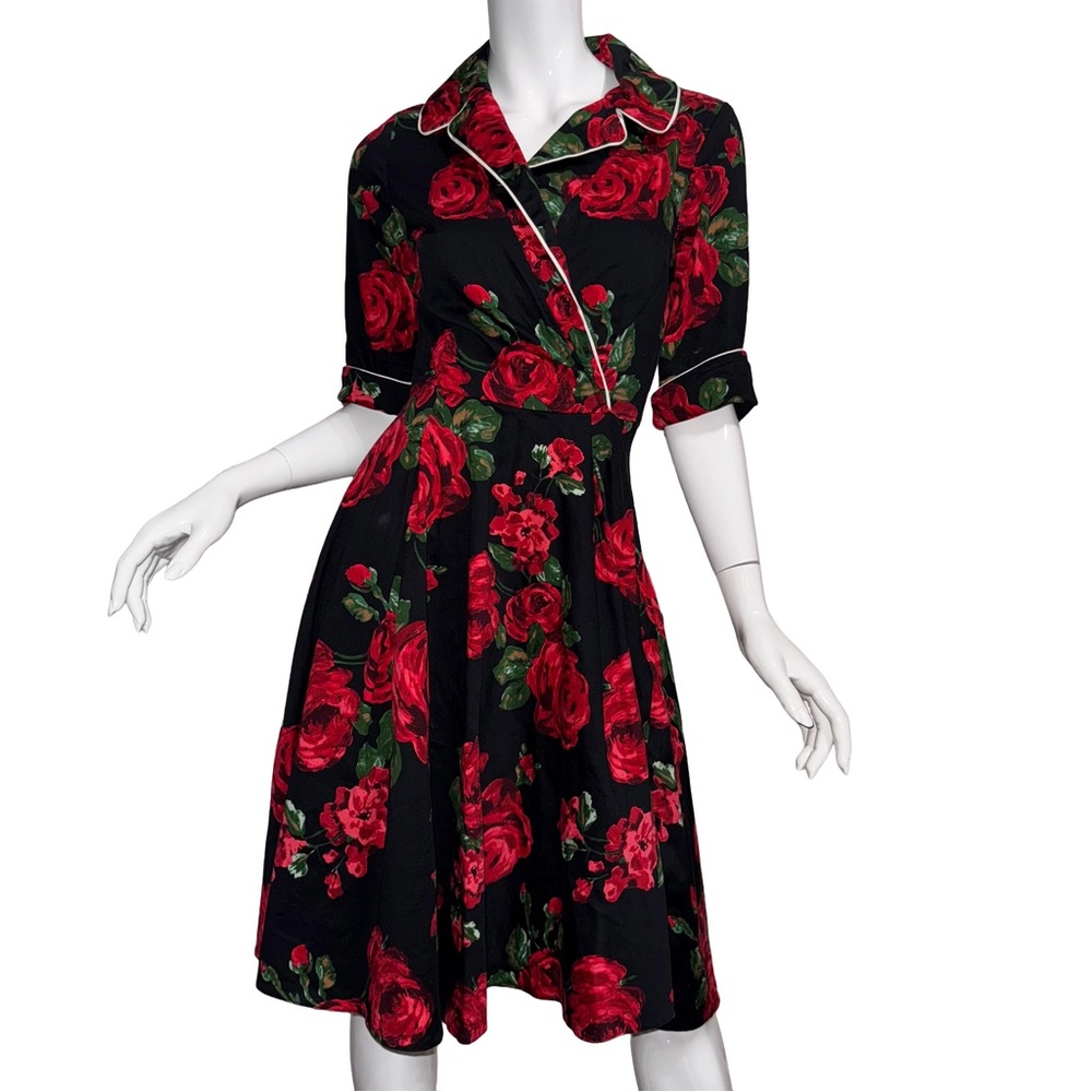 Lady Vintage Black Rose Pinup Dress Rockabilly Gothic Retro Academia Teacher
